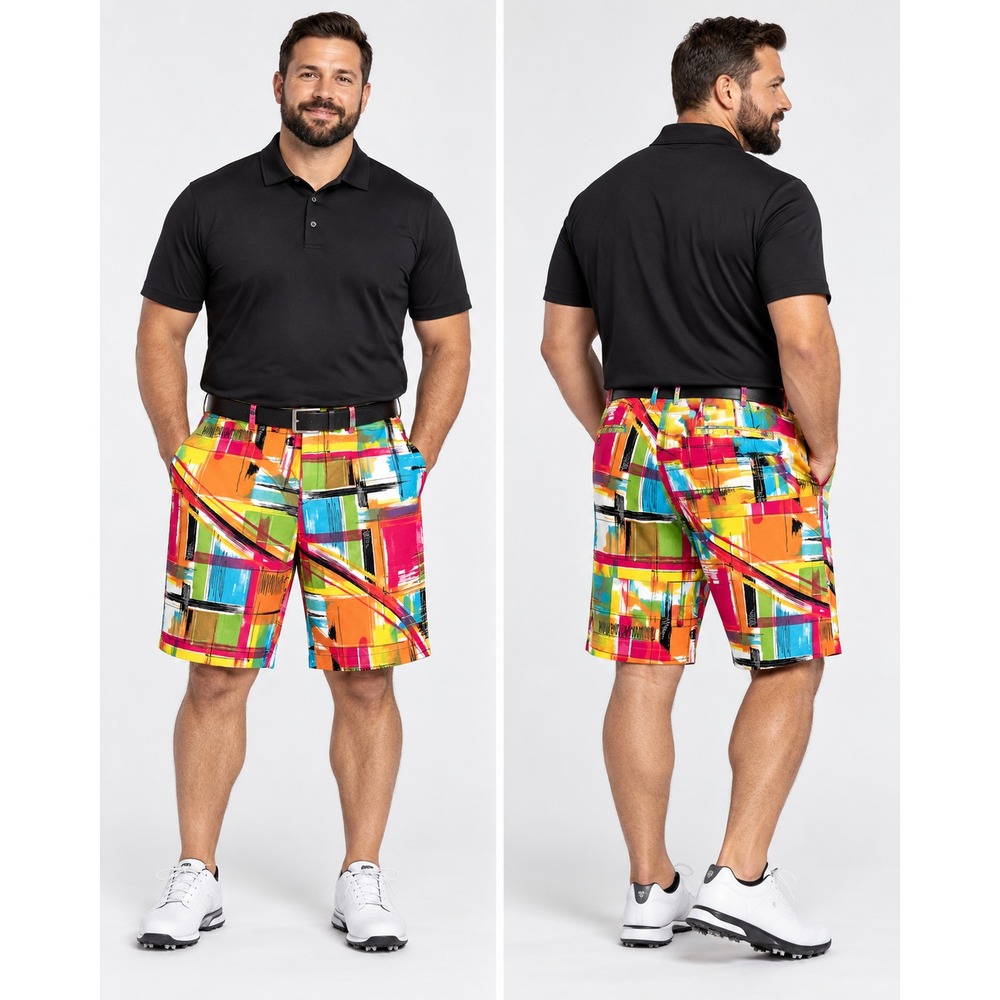 Loudmouth Golf Men's 42 Bright Multicolor Graphic Art Flag Print Casual Shorts